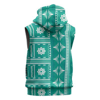 Fiji Masi All Teal Sleeveless Zip Hoodie Tapa Pattern - Polynesian Pride