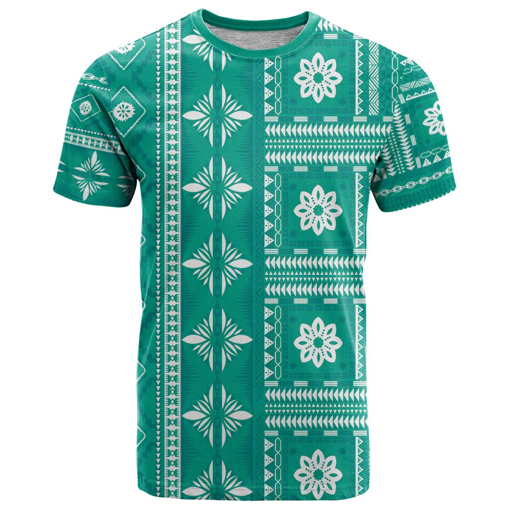 Fiji Masi All Teal T Shirt Tapa Pattern - Polynesian Pride