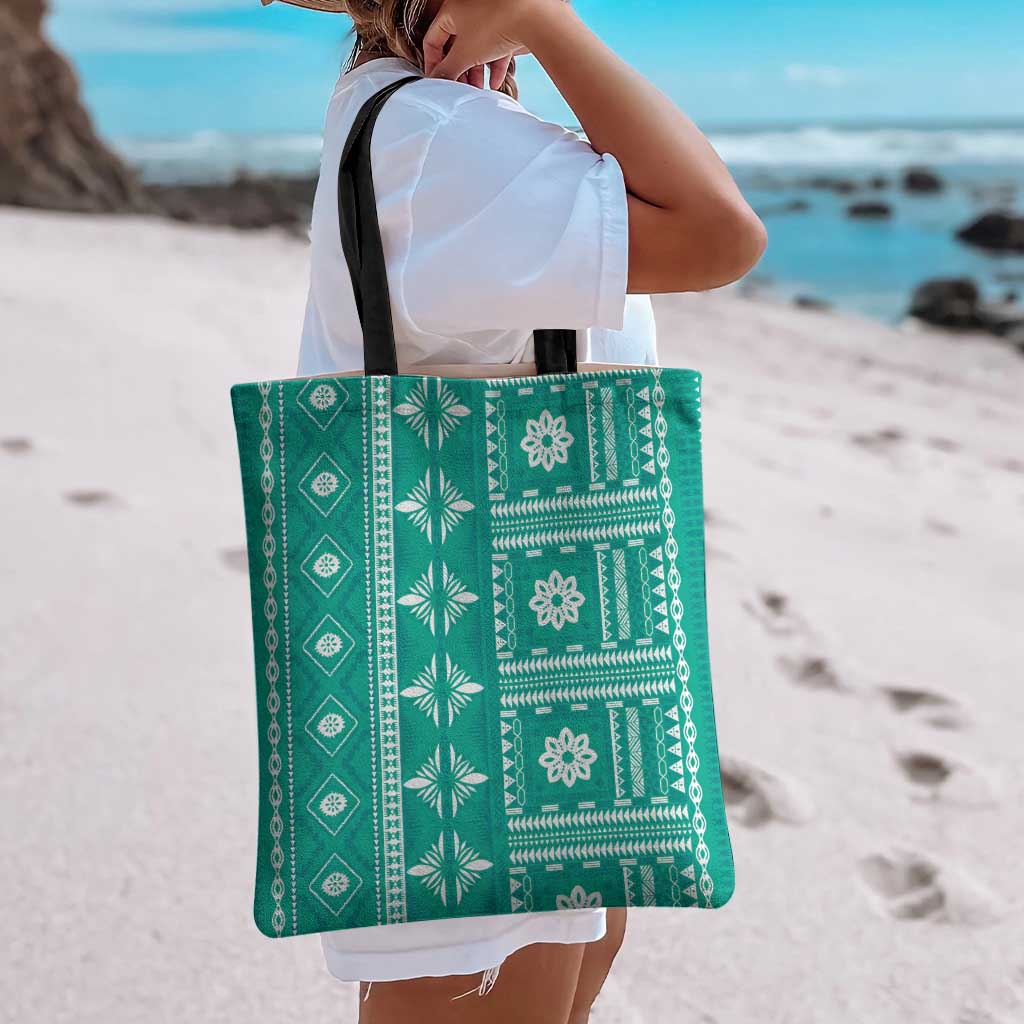 Fiji Masi All Teal Tote Bag Tapa Pattern - Polynesian Pride