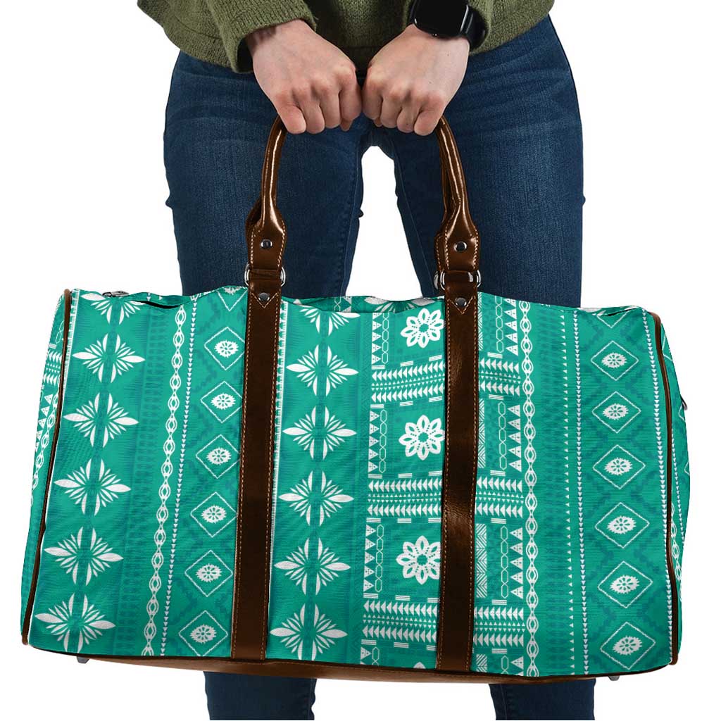 Fiji Masi All Teal Travel Bag Tapa Pattern - Polynesian Pride
