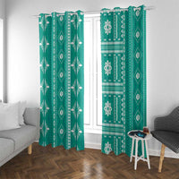 Fiji Masi All Teal Window Curtain Tapa Pattern - Polynesian Pride