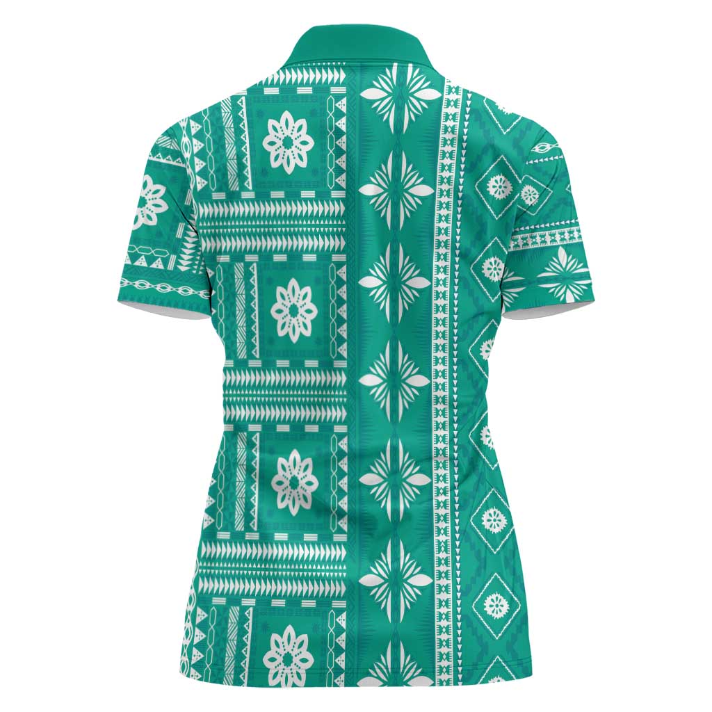 Fiji Masi All Teal Women Polo Shirt Tapa Pattern - Polynesian Pride