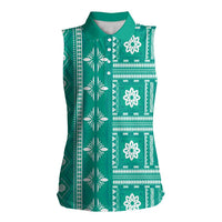 Fiji Masi All Teal Women Sleeveless Polo Shirt Tapa Pattern - Polynesian Pride