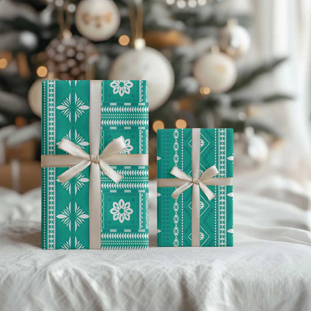 Fiji Masi All Teal Wrapping Paper Tapa Pattern - Polynesian Pride