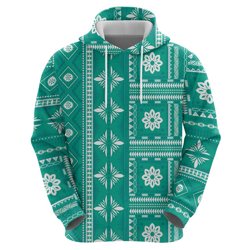 Fiji Masi All Teal Zip Hoodie Tapa Pattern - Polynesian Pride