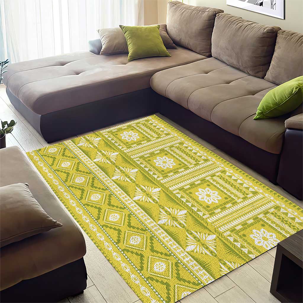 Fiji Masi All Yellow Area Rug Tapa Pattern - Polynesian Pride