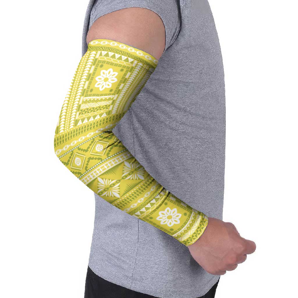 Fiji Masi All Yellow Arm Sleeves Tapa Pattern - Polynesian Pride