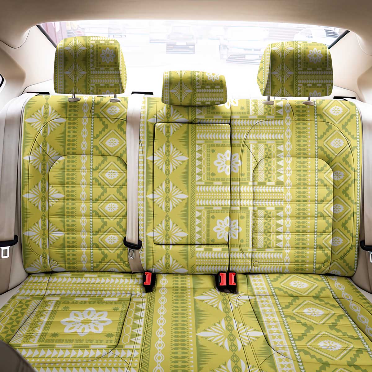 Fiji Masi All Yellow Back Car Seat Cover Tapa Pattern - Polynesian Pride