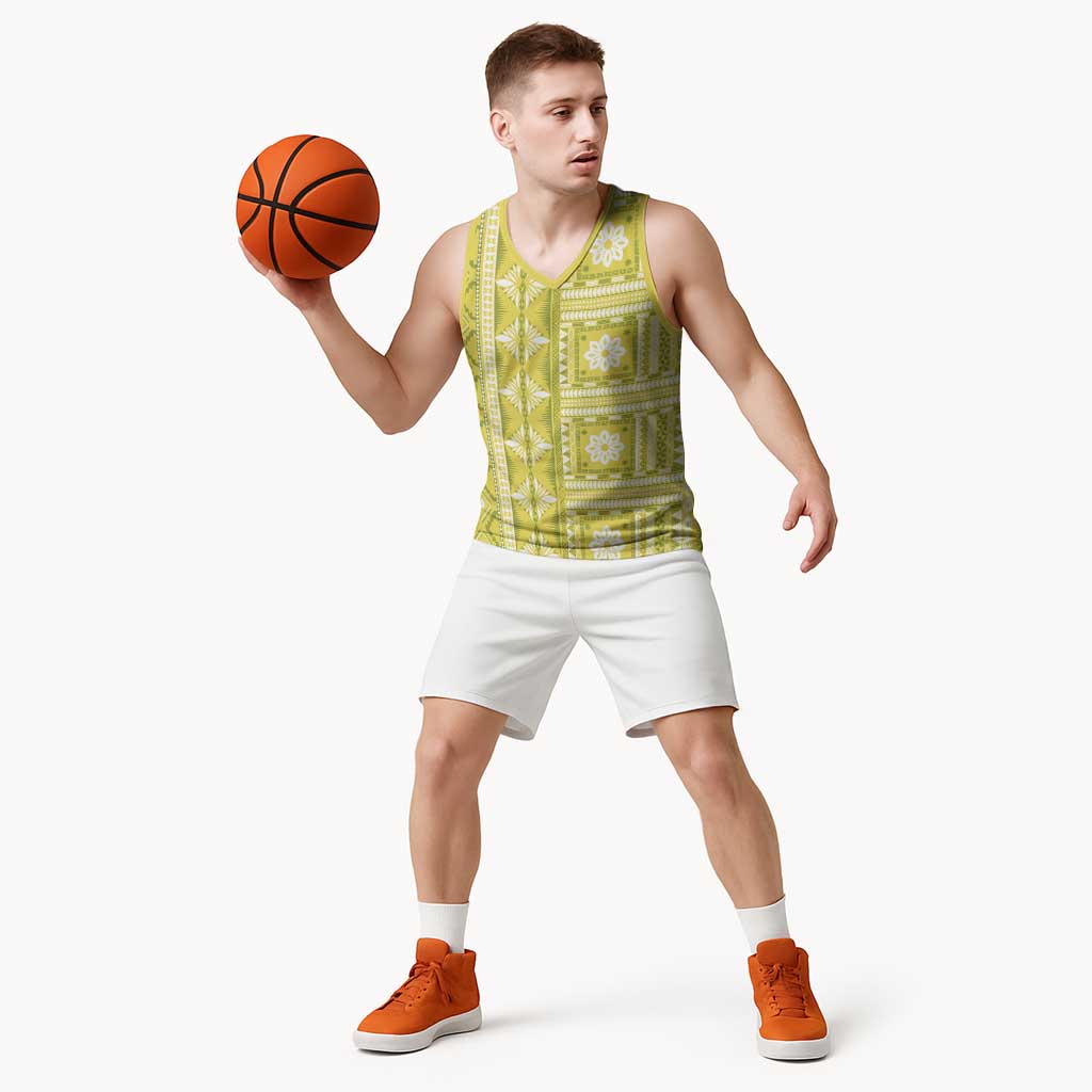 Fiji Masi All Yellow Basketball Jersey Tapa Pattern - Polynesian Pride