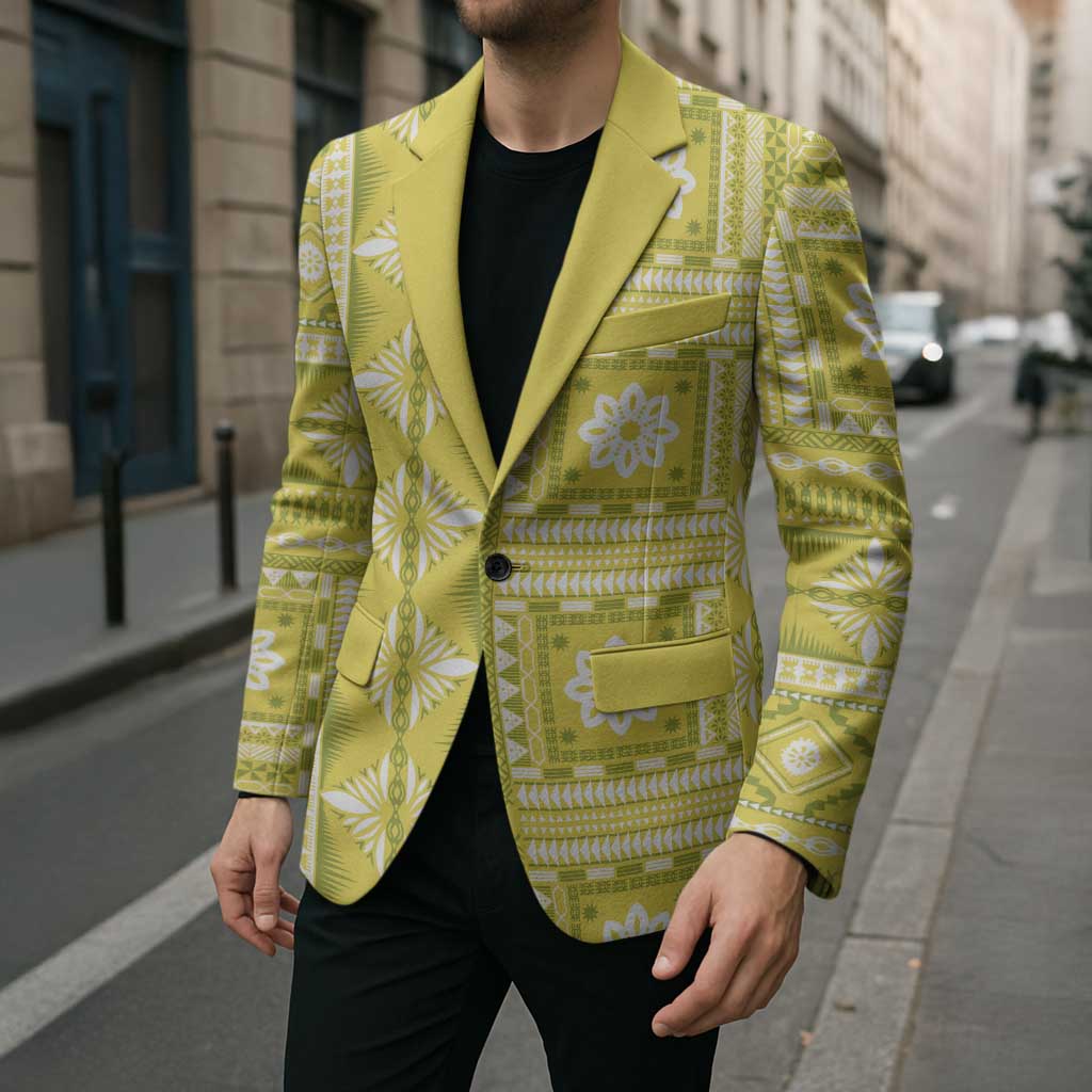 Fiji Masi All Yellow Blazer Tapa Pattern - Polynesian Pride