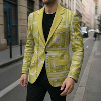 Fiji Masi All Yellow Blazer Tapa Pattern - Polynesian Pride