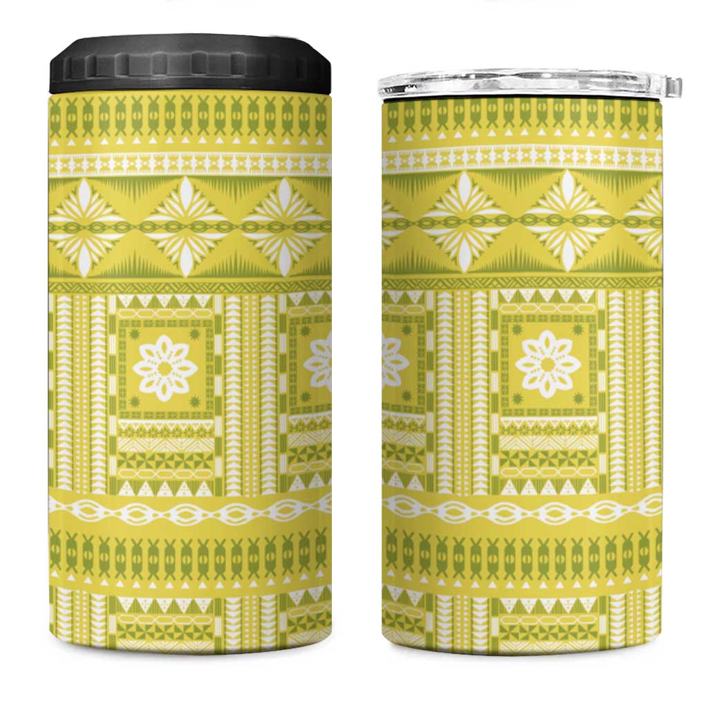 Fiji Masi All Yellow 4 in 1 Can Cooler Tumbler Tapa Pattern - Polynesian Pride