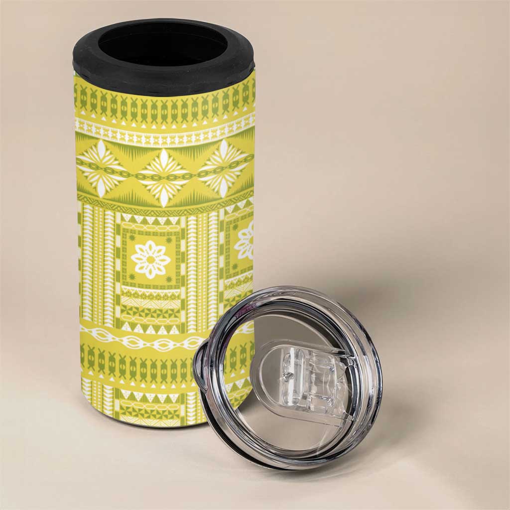 Fiji Masi All Yellow 4 in 1 Can Cooler Tumbler Tapa Pattern - Polynesian Pride