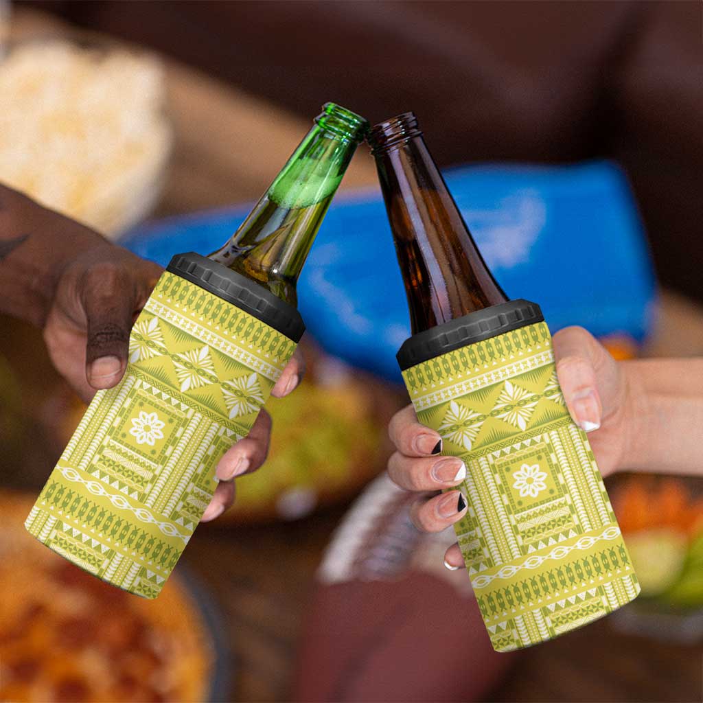 Fiji Masi All Yellow 4 in 1 Can Cooler Tumbler Tapa Pattern - Polynesian Pride