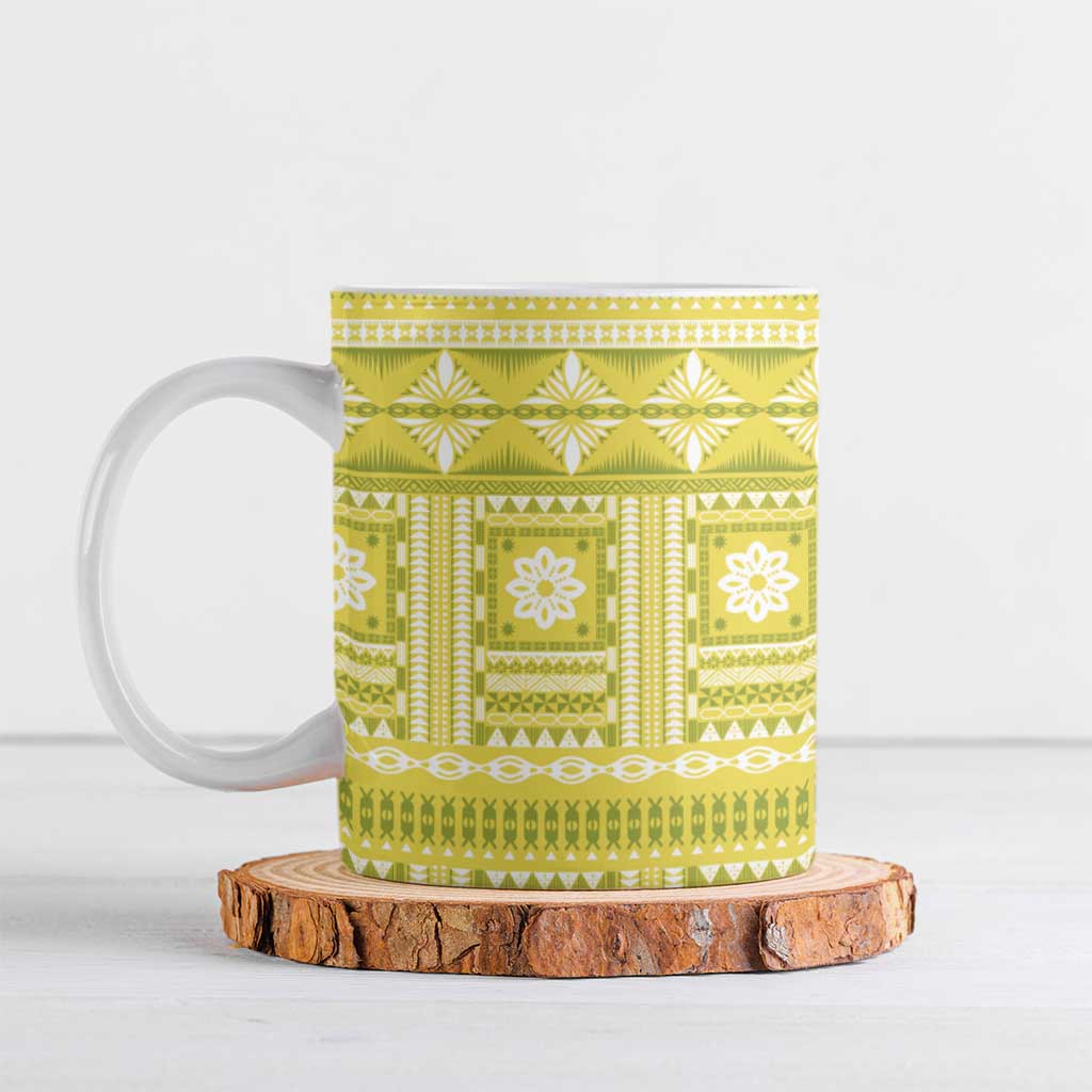 Fiji Masi All Yellow Ceramic Mug Tapa Pattern - Polynesian Pride