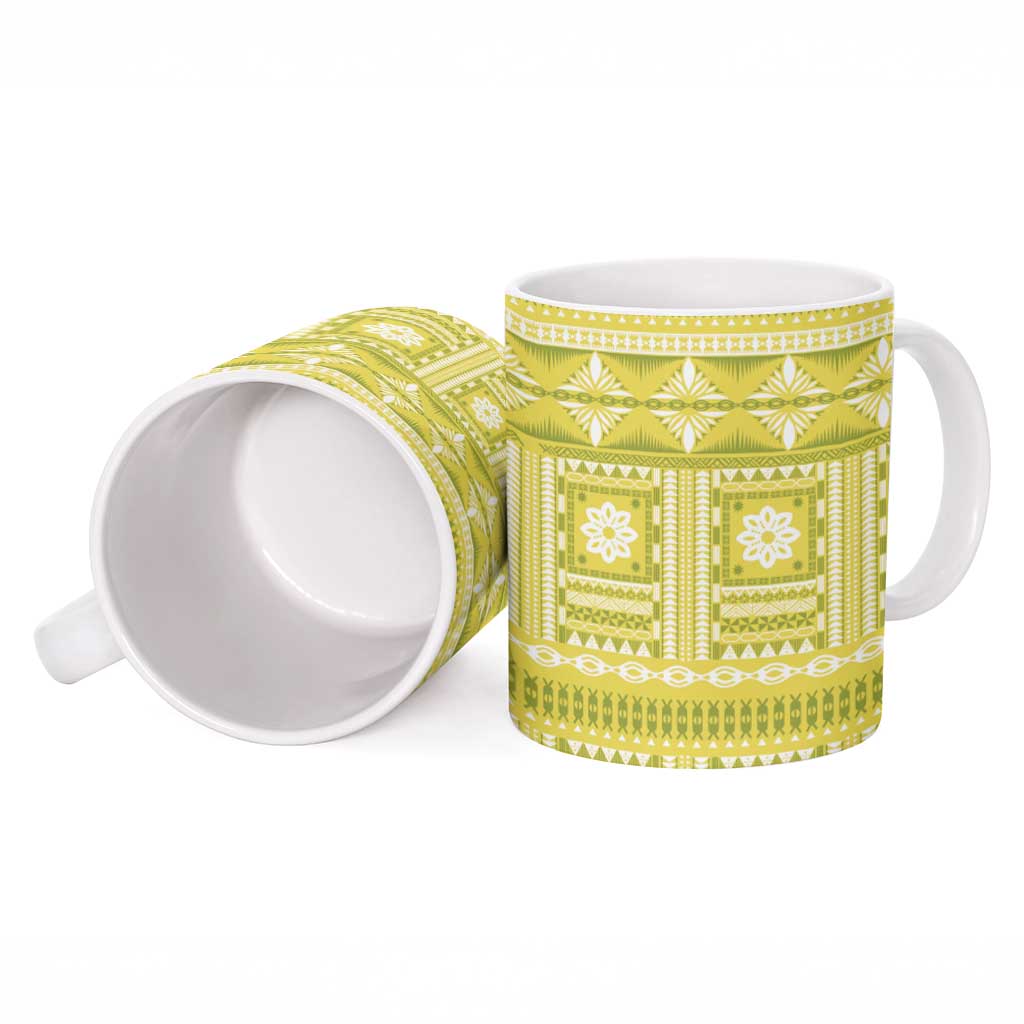 Fiji Masi All Yellow Ceramic Mug Tapa Pattern - Polynesian Pride