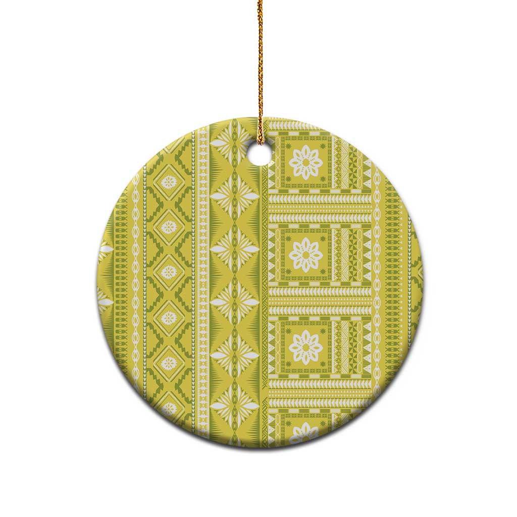 Fiji Masi All Yellow Ceramic Ornament Tapa Pattern - Polynesian Pride