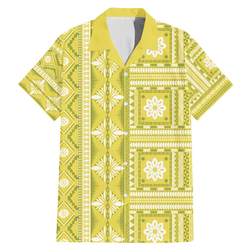 Fiji Masi All Yellow Family Matching Mermaid Dress and Hawaiian Shirt Tapa Pattern - Polynesian Pride