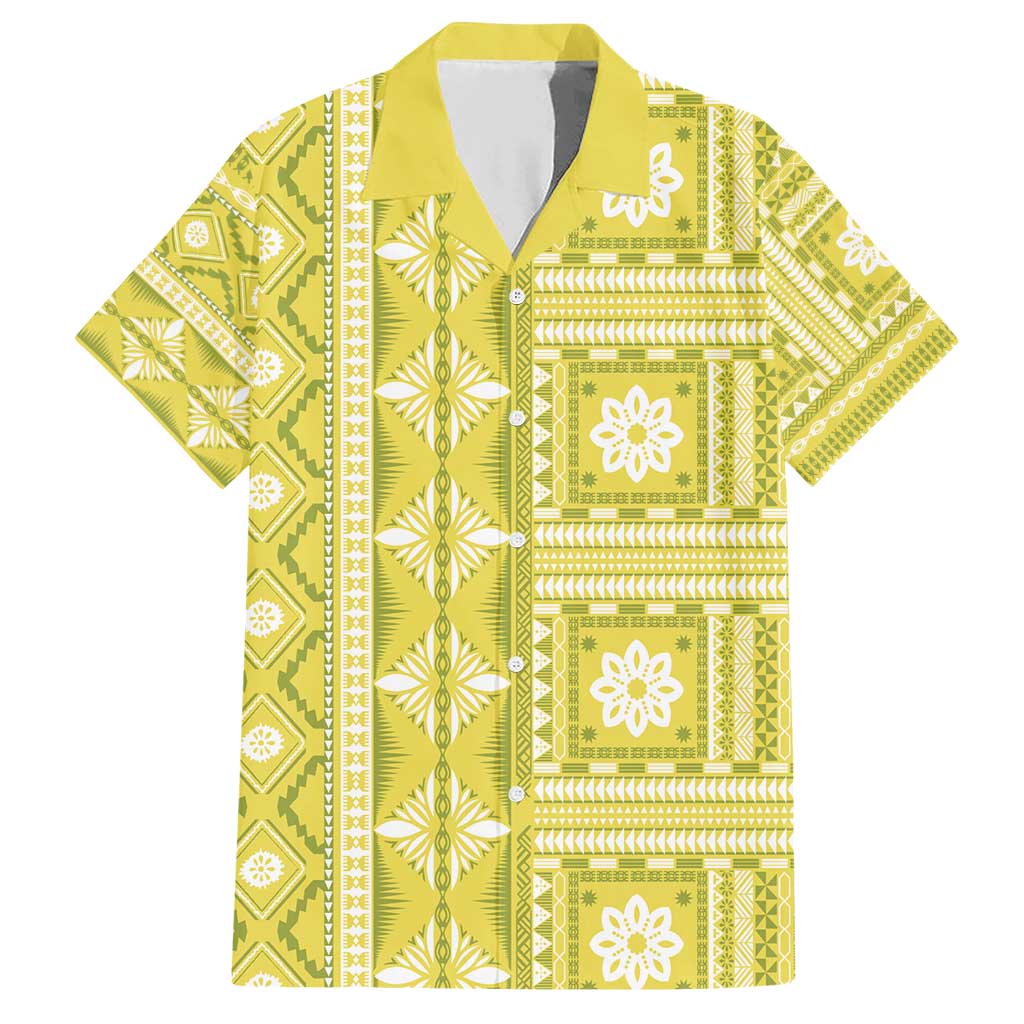 Fiji Masi All Yellow Family Matching Short Sleeve Bodycon Dress and Hawaiian Shirt Tapa Pattern - Polynesian Pride