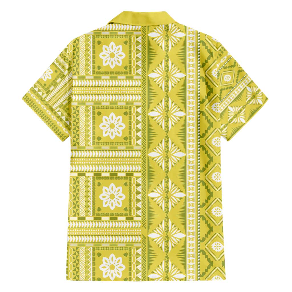 Fiji Masi All Yellow Family Matching Short Sleeve Bodycon Dress and Hawaiian Shirt Tapa Pattern - Polynesian Pride