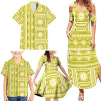 Fiji Masi All Yellow Family Matching Summer Maxi Dress and Hawaiian Shirt Tapa Pattern - Polynesian Pride
