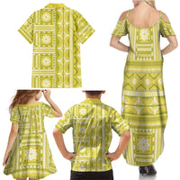 Fiji Masi All Yellow Family Matching Summer Maxi Dress and Hawaiian Shirt Tapa Pattern - Polynesian Pride
