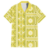 Fiji Masi All Yellow Family Matching Tank Maxi Dress and Hawaiian Shirt Tapa Pattern - Polynesian Pride