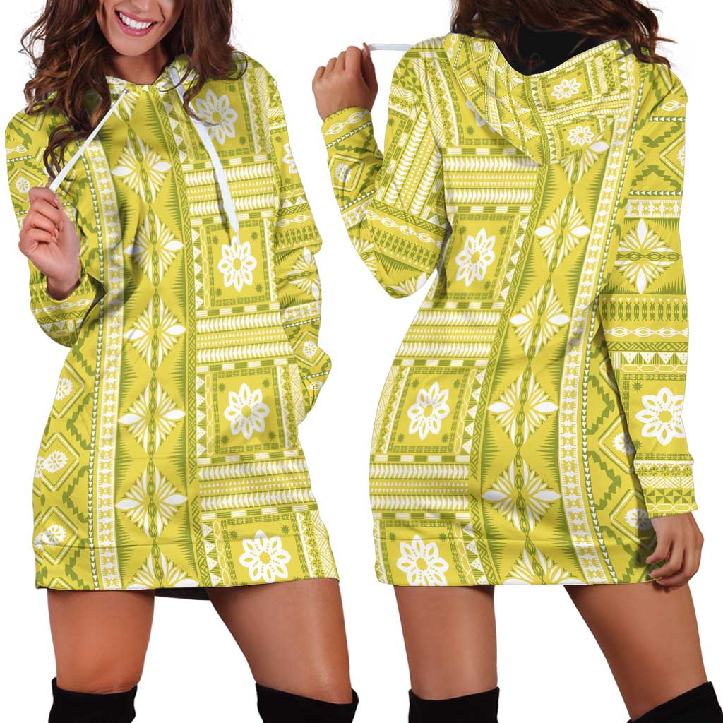Fiji Masi All Yellow Hoodie Dress Tapa Pattern - Polynesian Pride