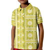 Fiji Masi All Yellow Kid Polo Shirt Tapa Pattern - Polynesian Pride