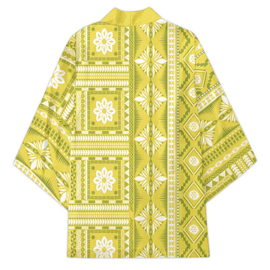Fiji Masi All Yellow Kimono Tapa Pattern - Polynesian Pride