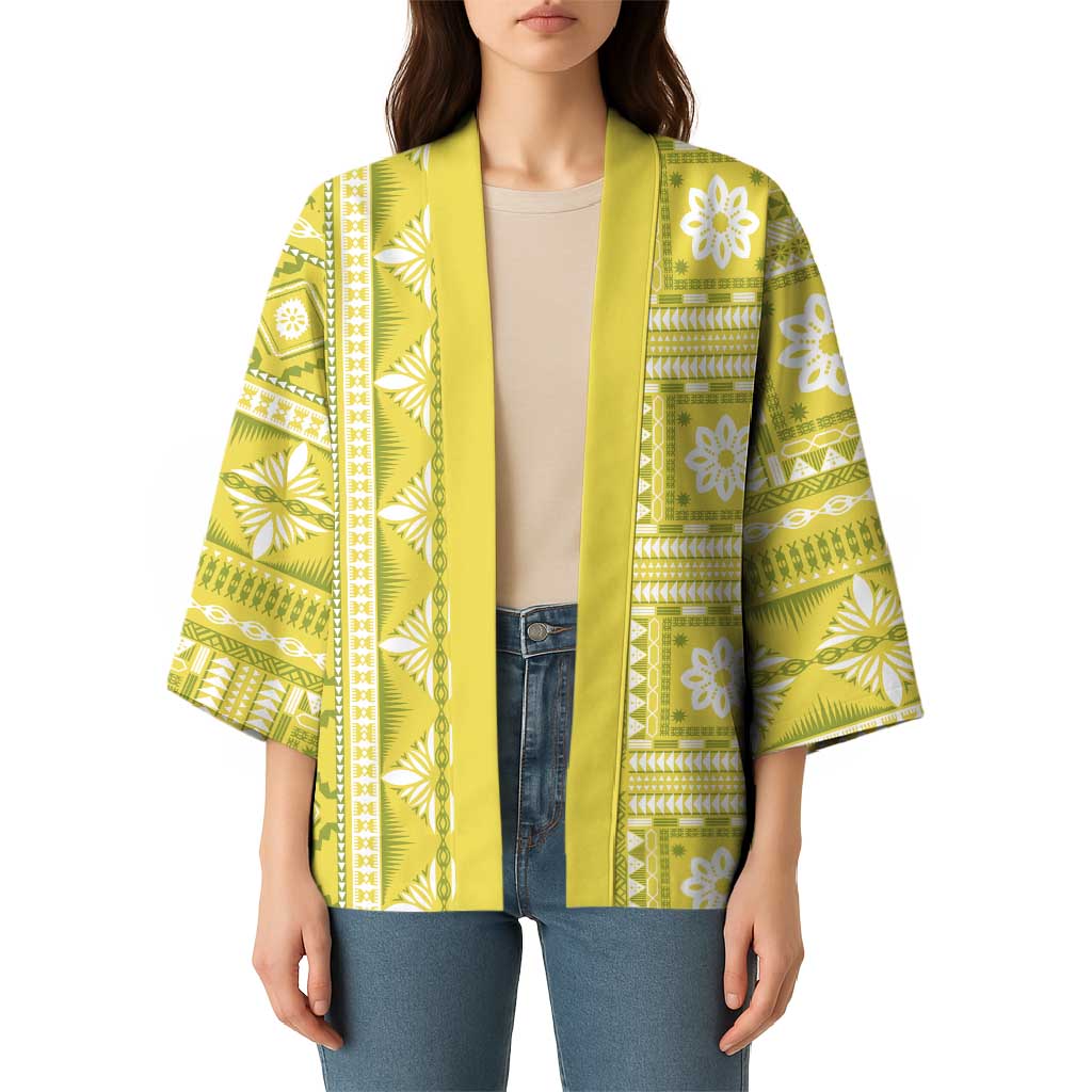 Fiji Masi All Yellow Kimono Tapa Pattern - Polynesian Pride