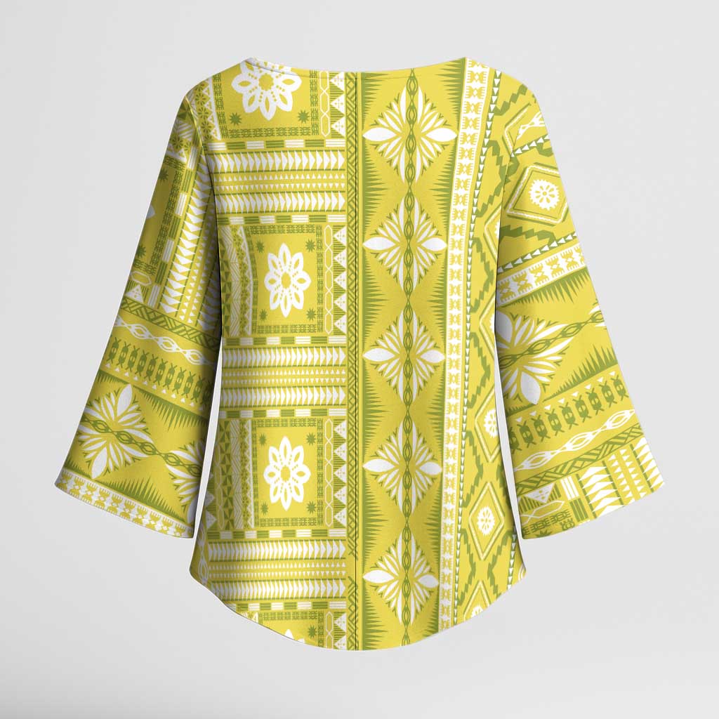 Fiji Masi All Yellow Kimono Sleeve Blouse Tapa Pattern - Polynesian Pride