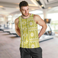 Fiji Masi All Yellow Men Tank Top Tapa Pattern - Polynesian Pride