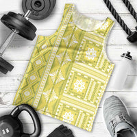 Fiji Masi All Yellow Men Tank Top Tapa Pattern - Polynesian Pride