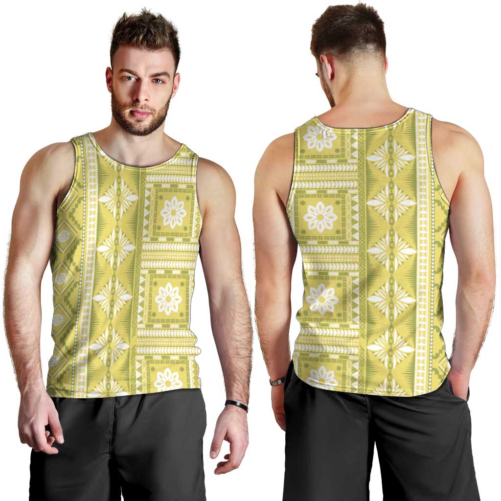 Fiji Masi All Yellow Men Tank Top Tapa Pattern - Polynesian Pride