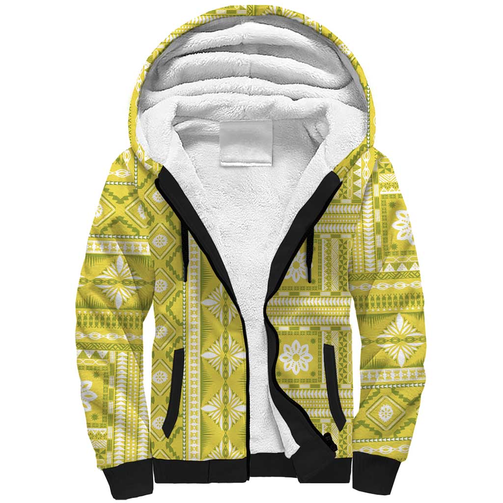 Fiji Masi All Yellow Sherpa Hoodie Tapa Pattern - Polynesian Pride