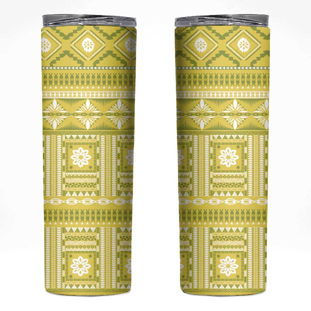 Fiji Masi All Yellow Skinny Tumbler Tapa Pattern - Polynesian Pride