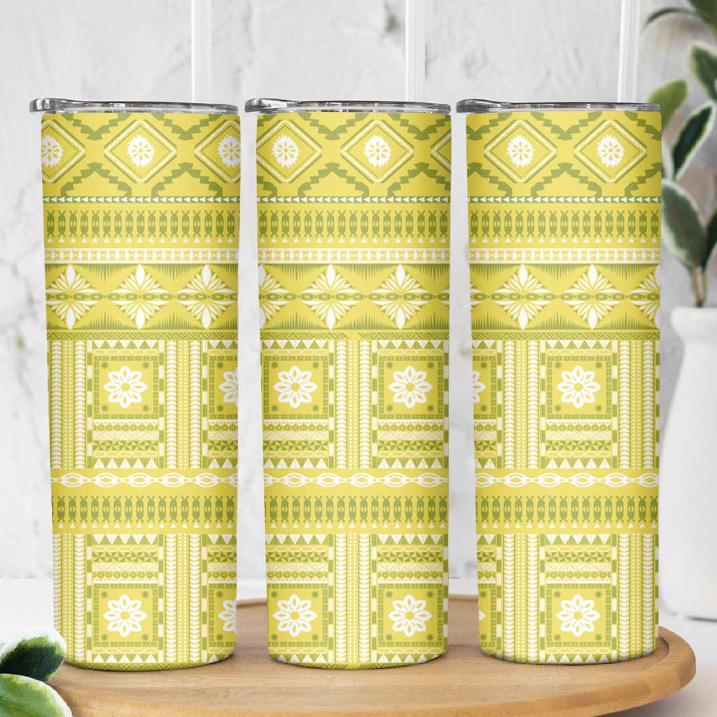 Fiji Masi All Yellow Skinny Tumbler Tapa Pattern - Polynesian Pride