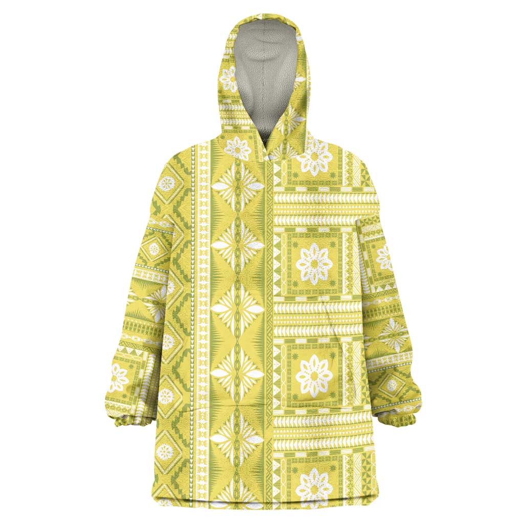 Fiji Masi All Yellow Wearable Blanket Hoodie Tapa Pattern - Polynesian Pride