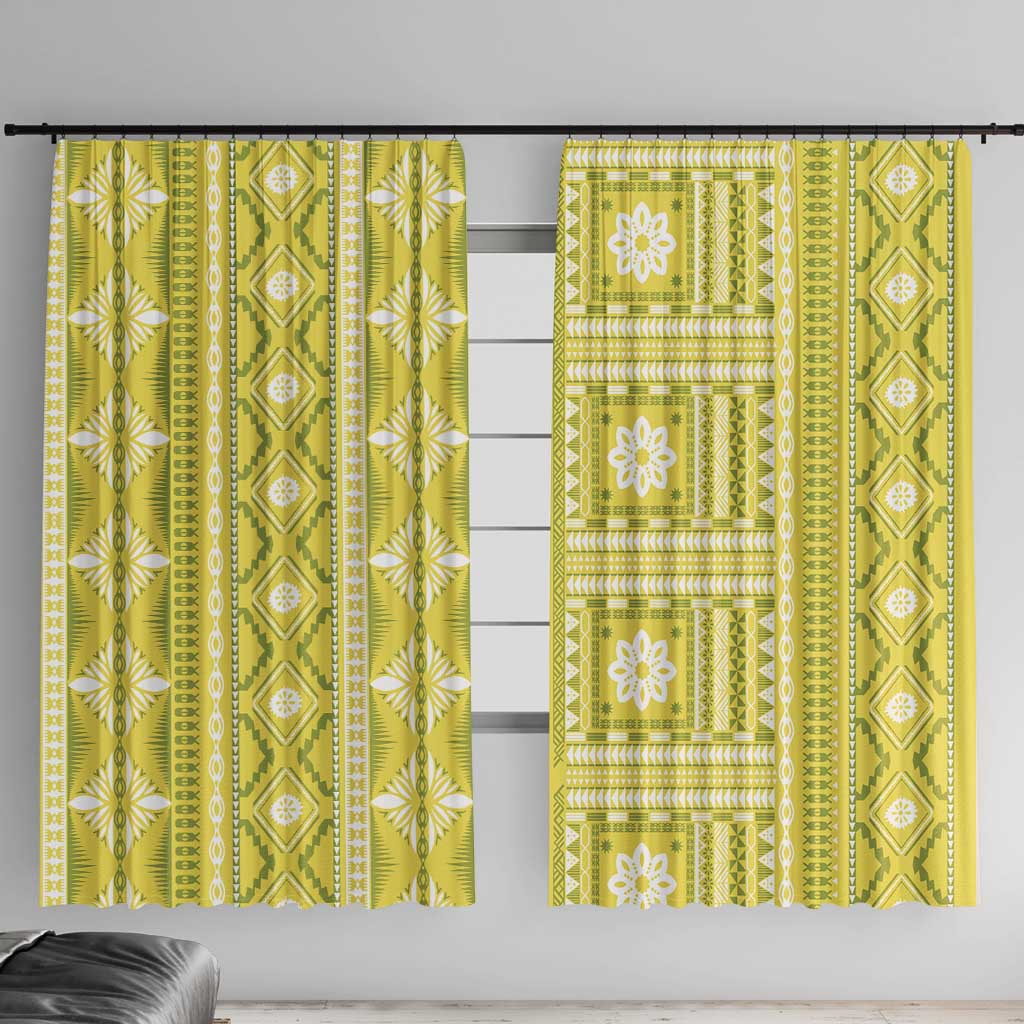 Fiji Masi All Yellow Window Curtain Tapa Pattern - Polynesian Pride