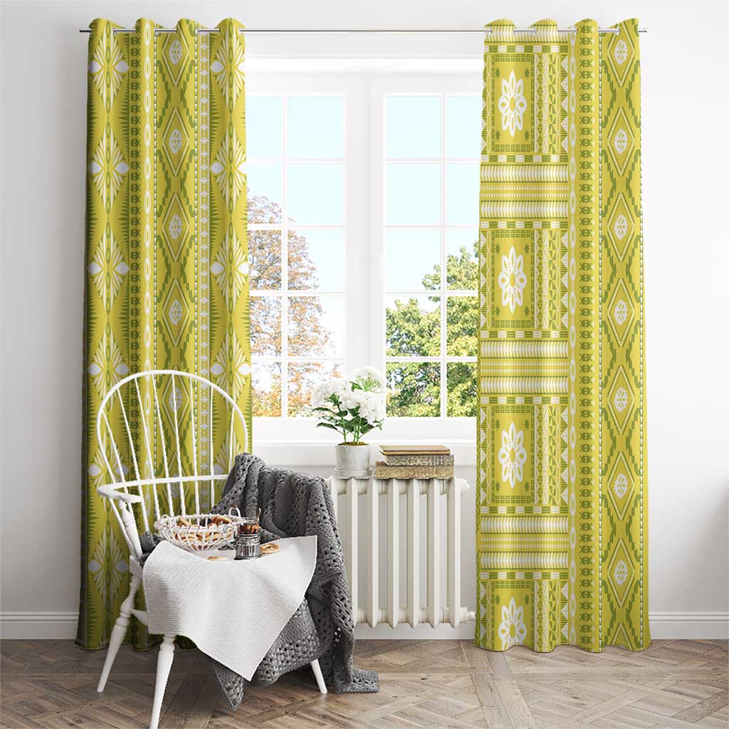 Fiji Masi All Yellow Window Curtain Tapa Pattern - Polynesian Pride