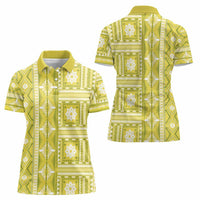 Fiji Masi All Yellow Women Polo Shirt Tapa Pattern - Polynesian Pride