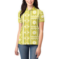 Fiji Masi All Yellow Women Polo Shirt Tapa Pattern - Polynesian Pride