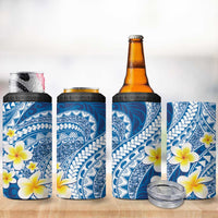 Plumeria Polynesian Blue Glitter Pattern 4 in 1 Can Cooler Tumbler