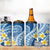 Plumeria Polynesian Blue Glitter Pattern 4 in 1 Can Cooler Tumbler