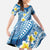 Plumeria Polynesian Blue Glitter Pattern Family Matching Mermaid Dress and Hawaiian Shirt