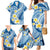 Plumeria Polynesian Blue Glitter Pattern Family Matching Mermaid Dress and Hawaiian Shirt