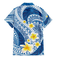 Plumeria Polynesian Blue Glitter Pattern Family Matching Mermaid Dress and Hawaiian Shirt