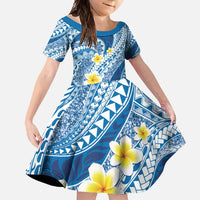 Plumeria Polynesian Blue Glitter Pattern Family Matching Off Shoulder Maxi Dress and Hawaiian Shirt