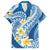 Plumeria Polynesian Blue Glitter Pattern Family Matching Short Sleeve Bodycon Dress and Hawaiian Shirt